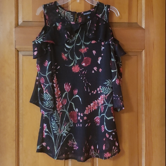 Roz & Ali Tops - Roz & Ali Black Cold Shoulder Blouse Lined Size XS Women's EUC